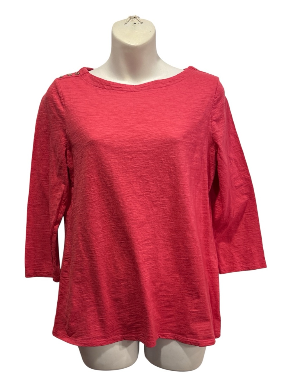 Chico's Pink Textured Boatneck Top with button detail size small or Chicos 0